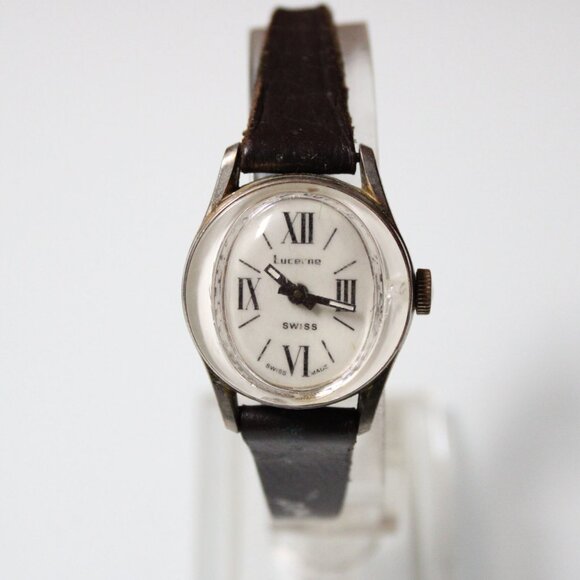 Vintage Lucerne Swiss Made Watch Women Silver Tone Stainless Steel Roman Numbers - Picture 1 of 8